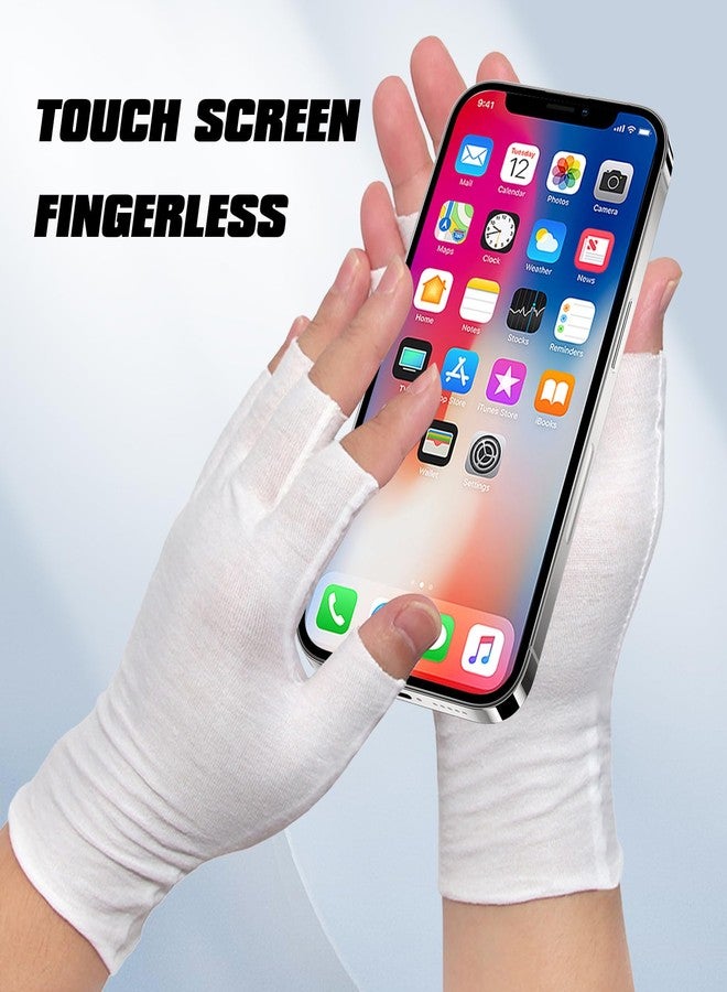 PKRFCJ 4 Pairs White Fingerless Gloves, Cotton Moisturizing Gloves for Women, Cut 5 Fingertips, Soft and Comfortable, for Dry Hands Sleeping Hand Spa Treatment - Image 4